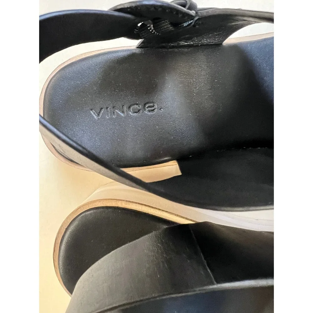 Vince Platform Wedge Sandals Womens SZ 8 Black Excellent Leather Slingback E48